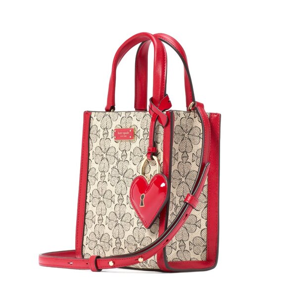 New Kate Spade Spade Flower Coated Canvas Manhattan Mini Tote Cherry Rose - Picture 5 of 6